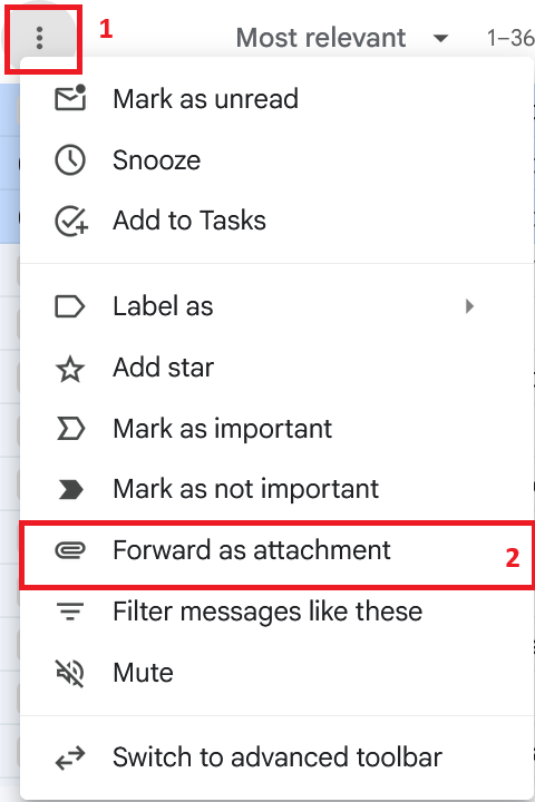 Forward as attachment menu option